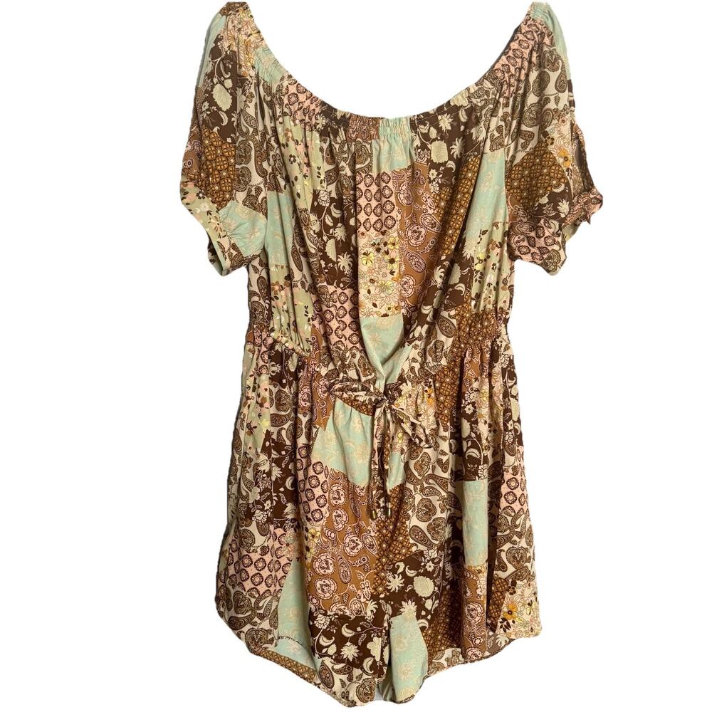 Blush Bohemian Patchwork Hint Of Blush Romper 2X NWOT